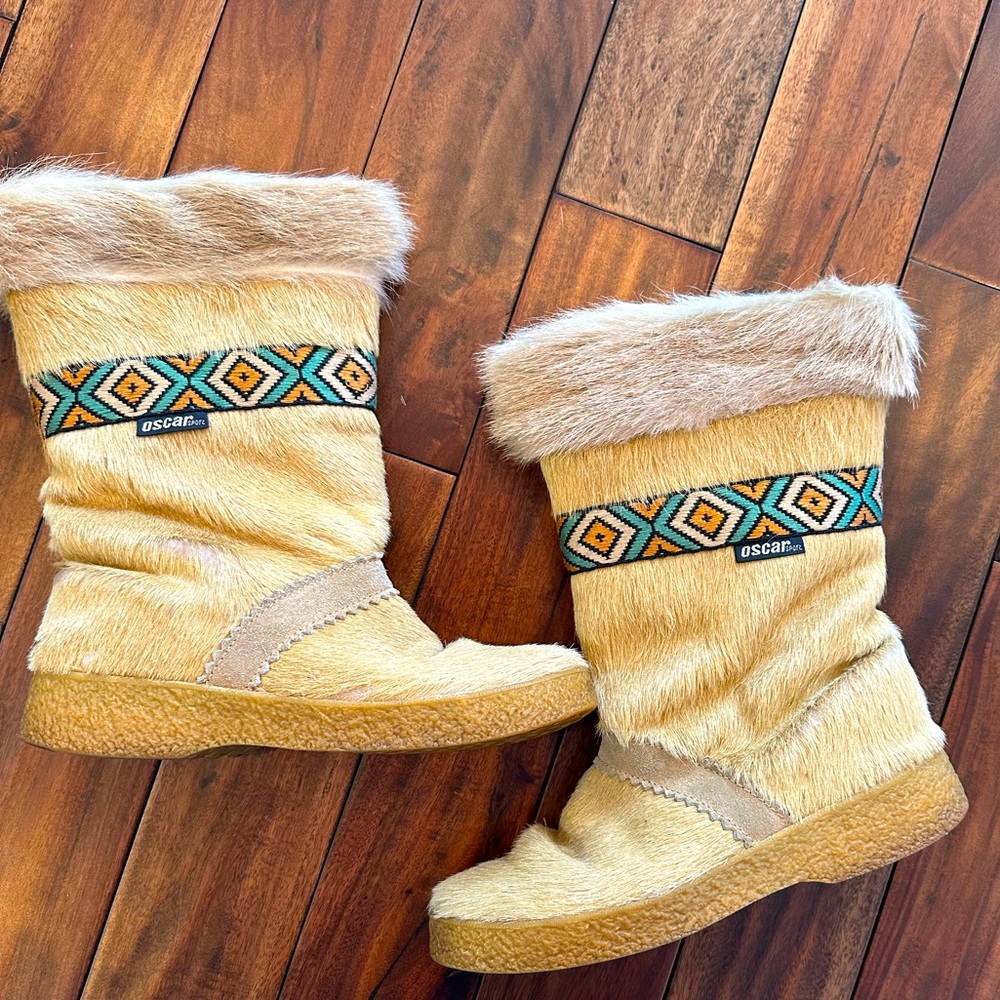 Luxury Italian Oscar Sport Vintage Apres Ski Fur Boots Size 38 Southwestern